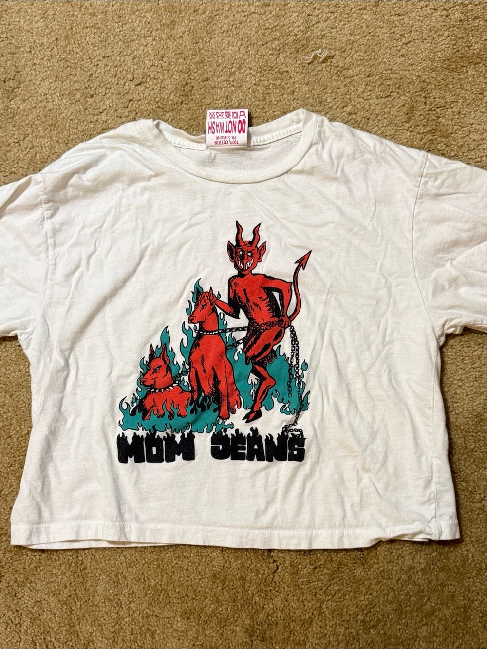 White Graphic Short Sleeve Tee with Red Devil Illustration